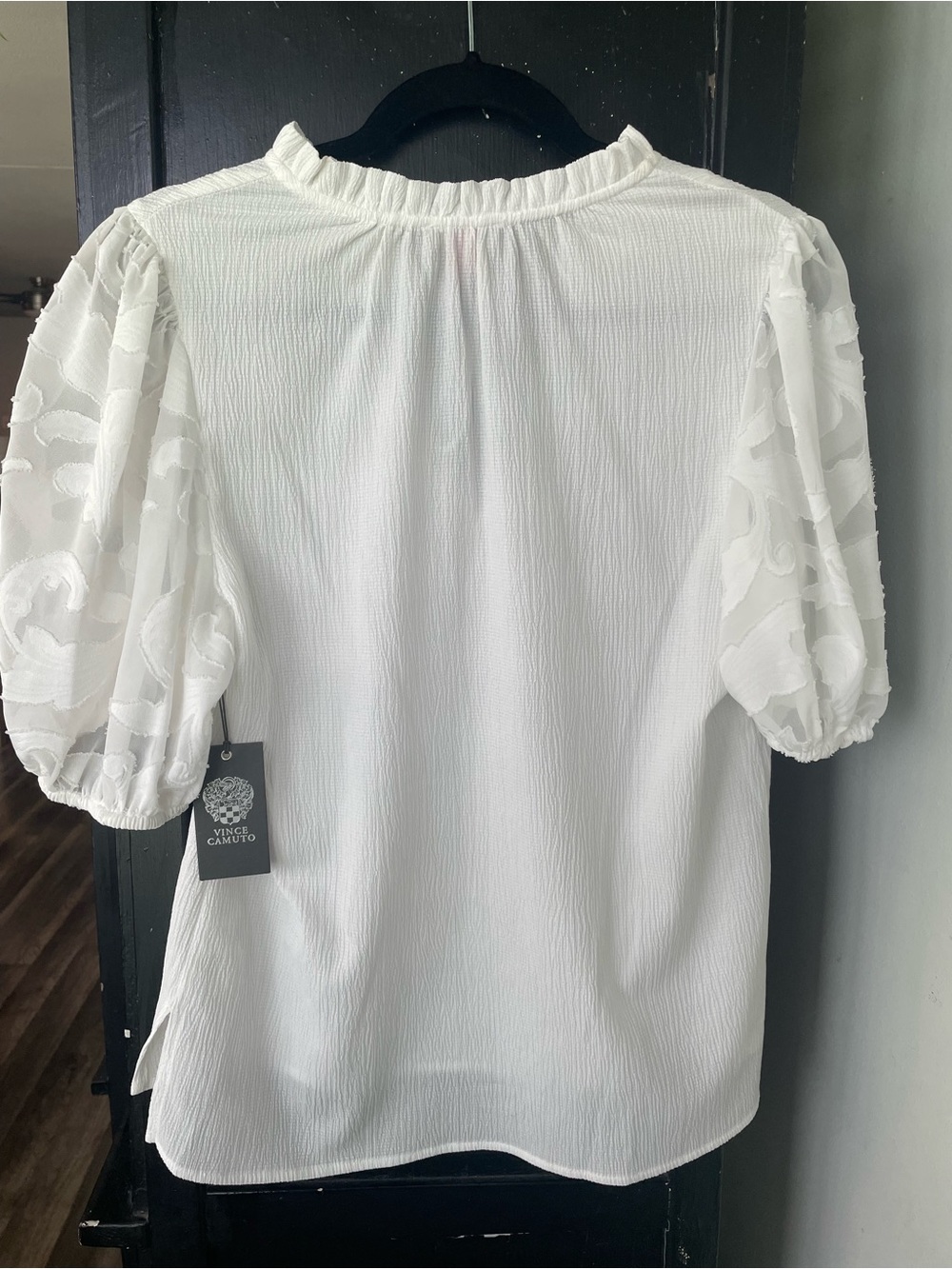 NWT Vince Camuto White Tie-Neck Puff Sleeve Sheer Blouse Size XL - Picture 2 of 8